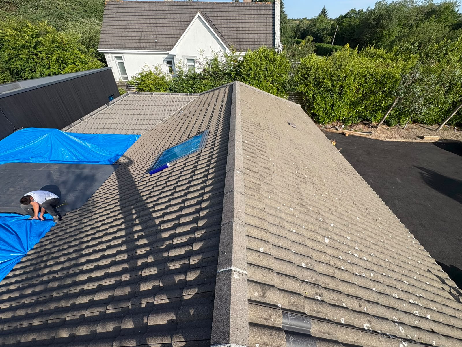 Aerial view of roof before painting in Waterford